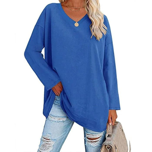 Modefest- Langärmeliger Pullover mit V-Ausschnitt blau