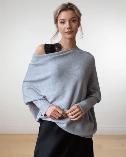 Modefest- Asymmetrisch drapierter Pullover Freie Größe - Länge: 75cm Brustumfang: 160cm Hellgrau