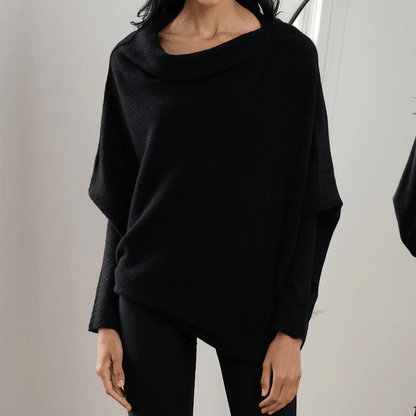 Modefest- Asymmetrisch drapierter Pullover Freie Größe - Länge: 75cm Brustumfang: 160cm Schwarz
