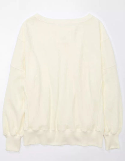 Modefest- Übergroßes Herzliche Umarmung Waffel-Pullover Weiß