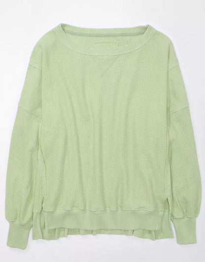 Modefest- Übergroßes Herzliche Umarmung Waffel-Pullover Grün