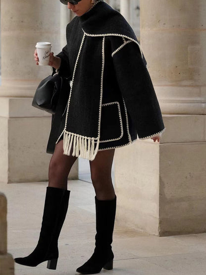 Modefest- Stilvoller warmer Schalmantel für Frauen Schwarz Weiß