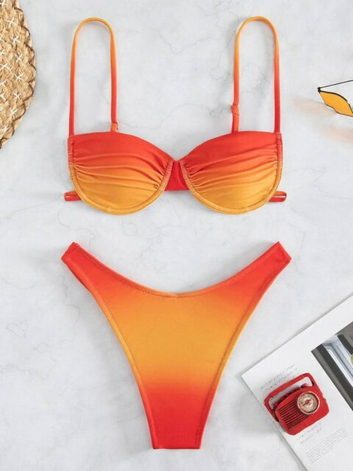 Modefest- Bikini Badeanzug Damen Bademode Push Up Print Bikinis Set Sexy Orange