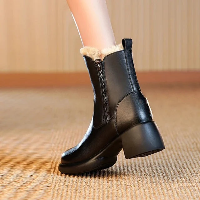Modefest- Chunky Knöchel Reißverschluß Frauen Schuhe Schwarz