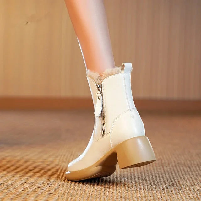 Modefest- Chunky Knöchel Reißverschluß Frauen Schuhe Beige