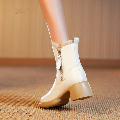 Modefest- Chunky Knöchel Reißverschluß Frauen Schuhe