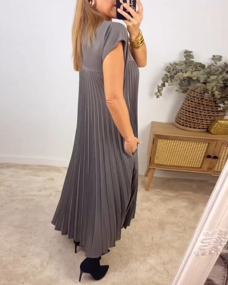 Modefest- Ärmelloses schlichtes einfarbiges Kleid mit Falten