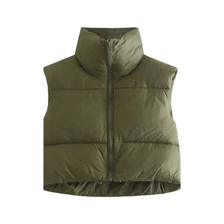 Modefest- Crop-Puffer-Weste Olive