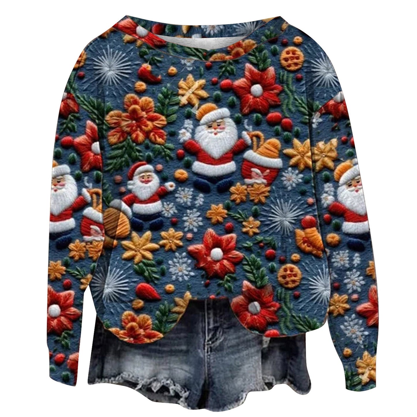 Modefest- Festlicher Pullover Blumen Weihnachtsmann