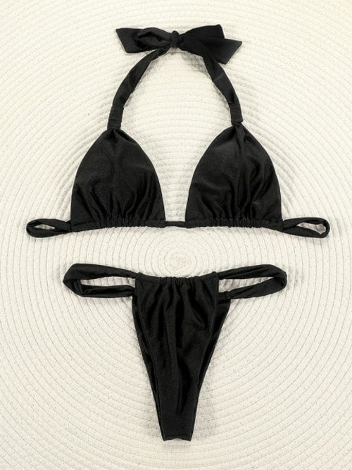 Modefest- Pleasted Bikinis Colaless Badeanzug Triangel-Bikini-Set Damen Kastanienbraun