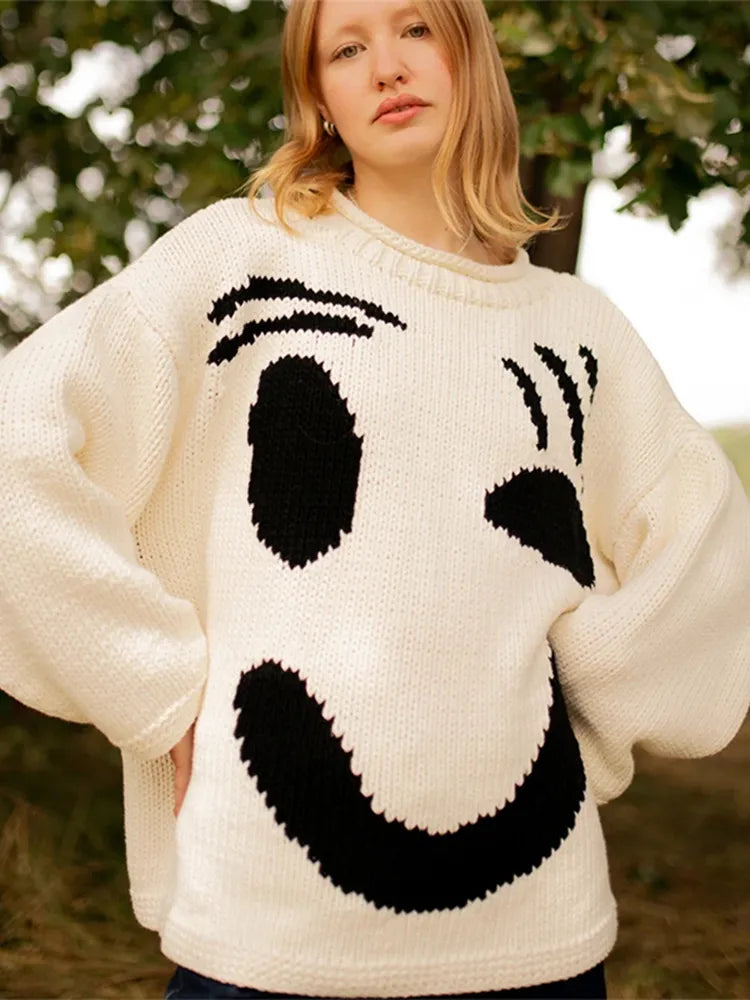 Modefest- Oversized O-Ausschnitt kollidierenden Druck Pullover für Damen