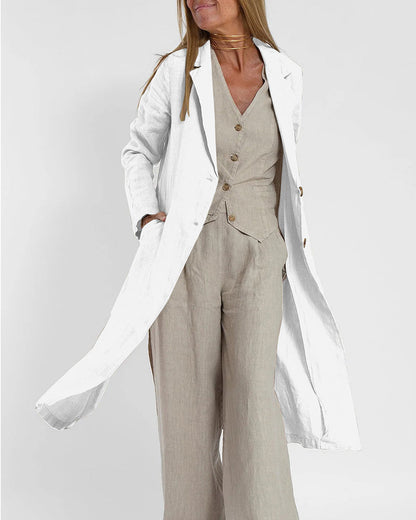 Modefest- Lässige Slim Fit Long Blazers Kragen Jacke mit Klappentaschen Weiß