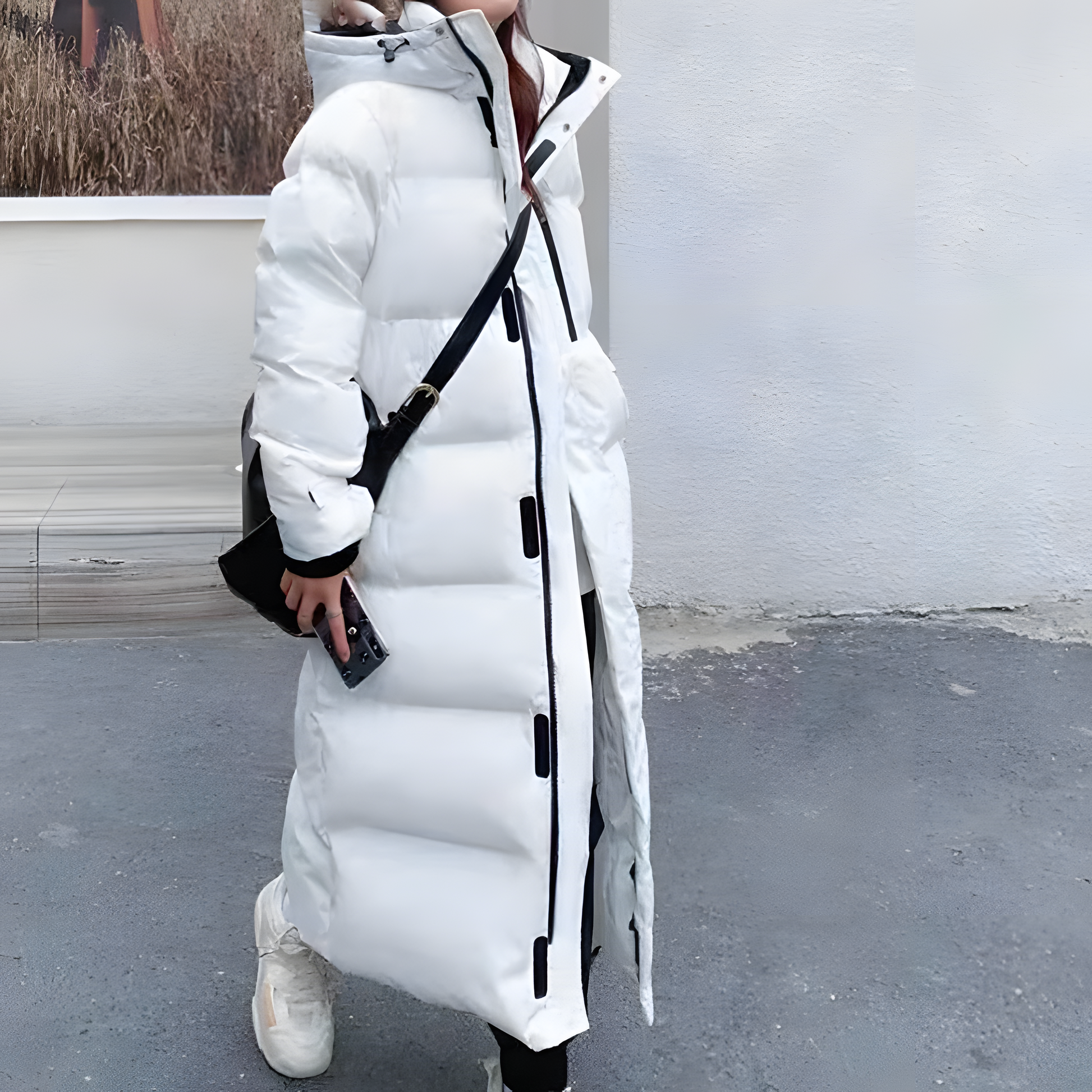 Modefest- Winddichte lange Jacke mit Kapuze für den Winter Weiß