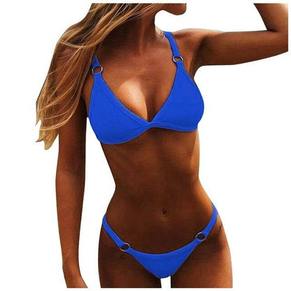 Modefest- Sexy brasilianischer Tanga-Bikini-Badebekleidungs-Frauen-Verband-Körper Blau