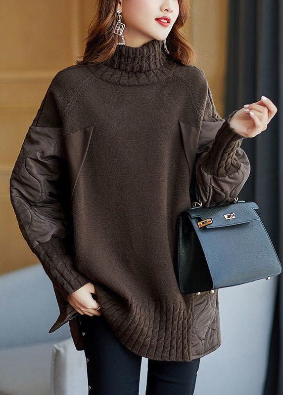 Modefest- Einfarbige Strickrollkragenpullover Kaffee