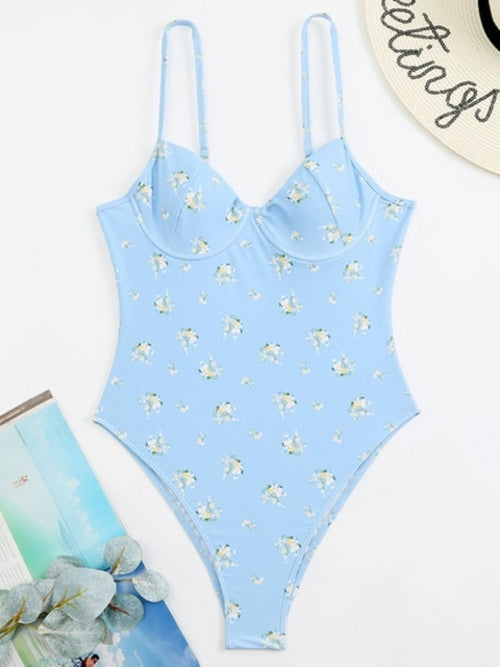 Modefest- Badeanzug Damen Bademode Push Up Print Bodysuit Blau