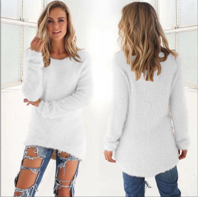 Modefest- 2023 Lässiger Langarm-Pullover mit O-Ausschnitt Weiß