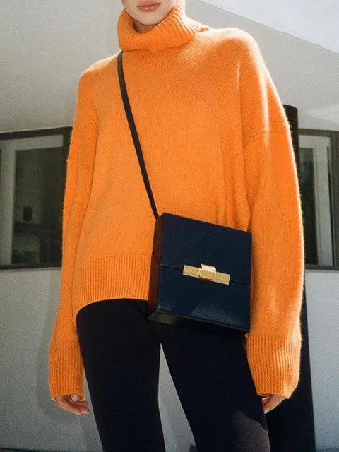 Modefest- Frauen dicke Rollkragenpullover in Übergröße Orange