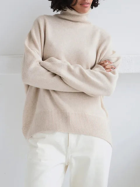 Modefest- Frauen dicke Rollkragenpullover in Übergröße Beige