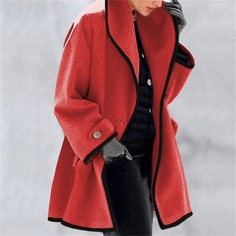 Modefest- Herbst und Winter Damen elegante Mode Wollmantel Rot