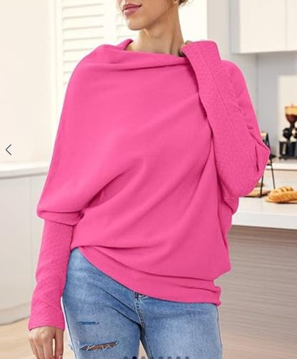 Modefest- Asymmetrisch drapierter Pullover Freie Größe - Länge: 75cm Brustumfang: 160cm Rosa