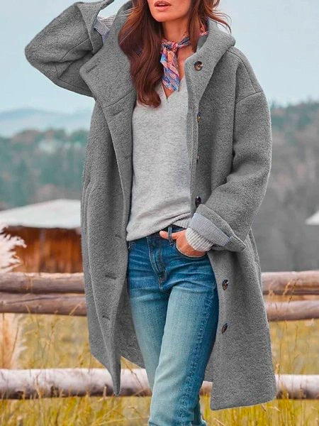 Modefest- Herbst Winter Warm Windbreaker Einfarbig Einfarbig Erbsen Mit Taschen Stilvolle Jacke Grau