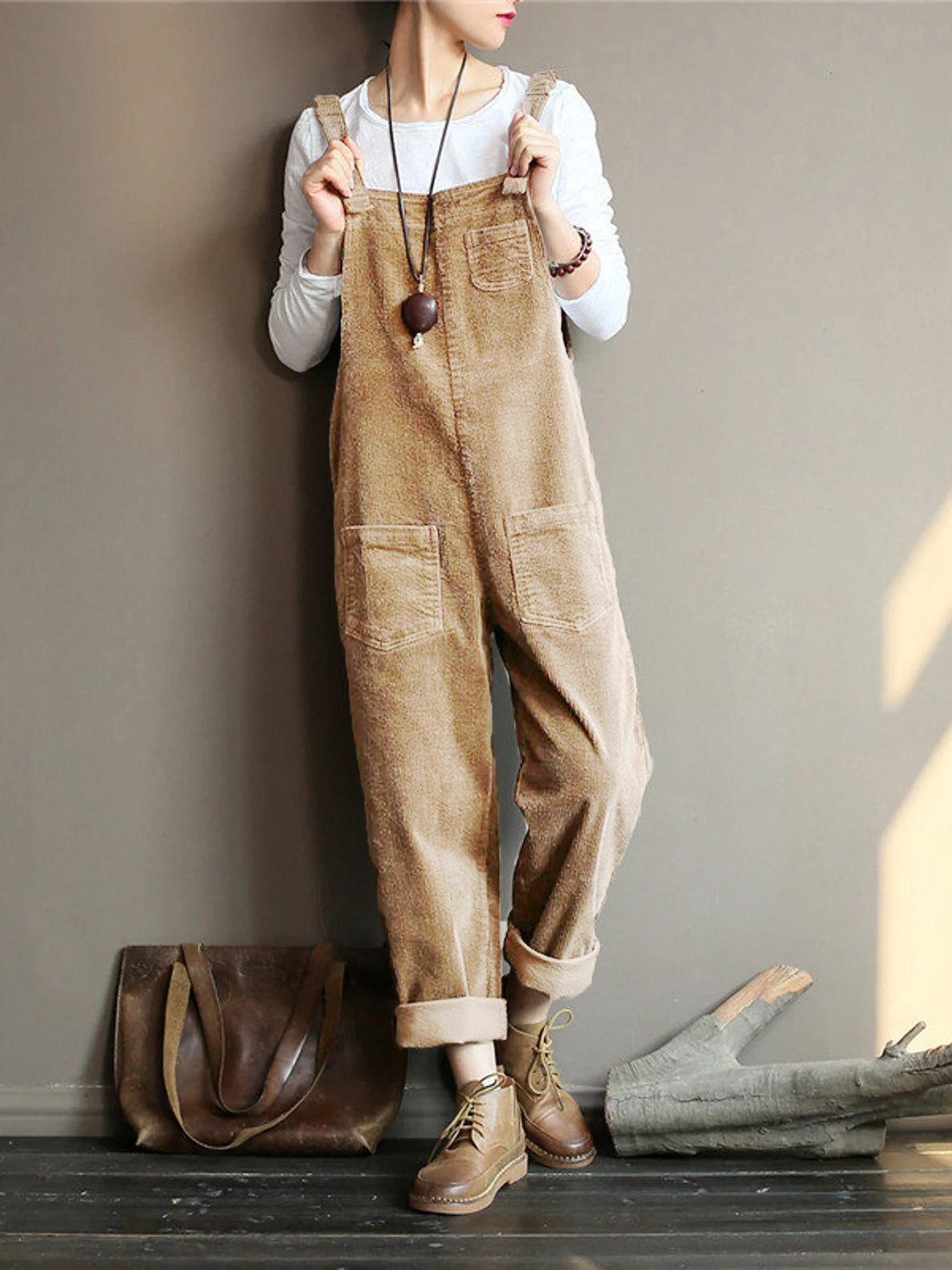 Modefest- Kord-Overall mit weitem Bein Beige