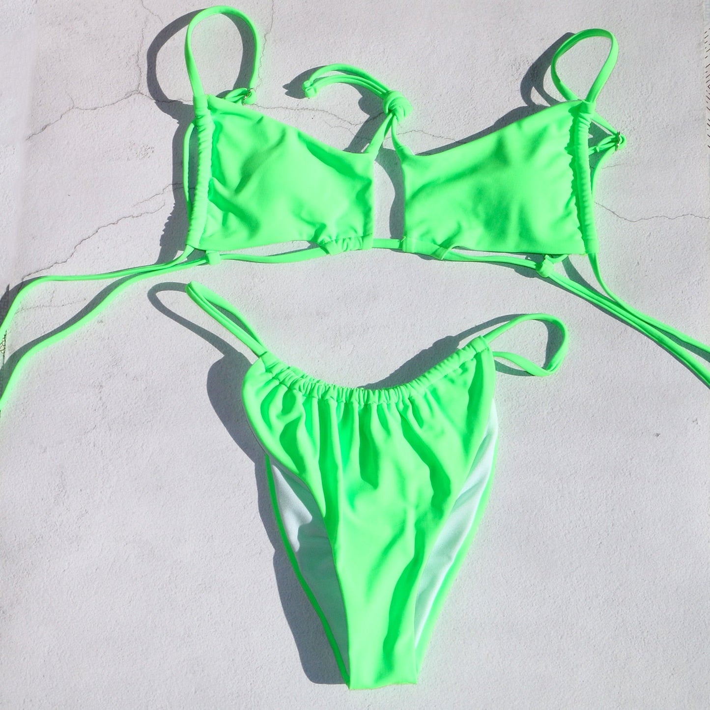 Modefest- Bikinis Set Swim Neon Green Swimwear Wire Free Swimming Women