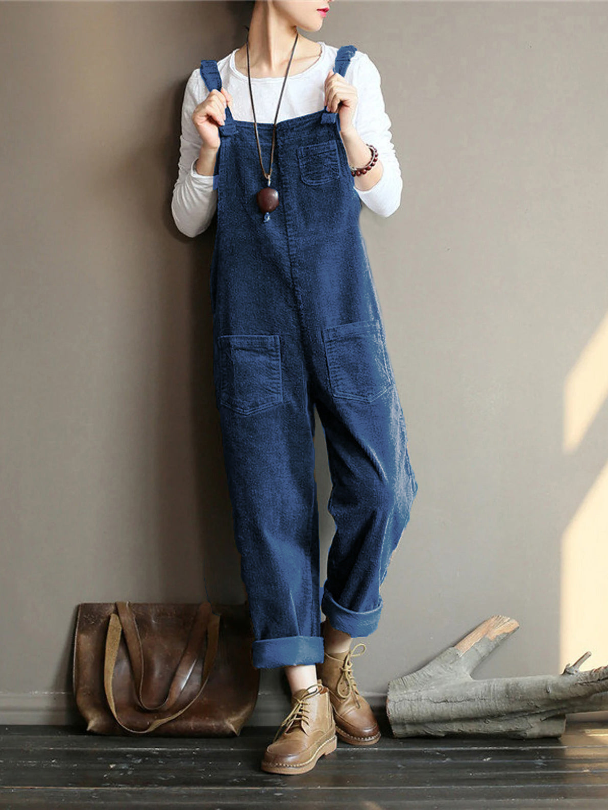 Modefest- Kord-Overall mit weitem Bein Blau