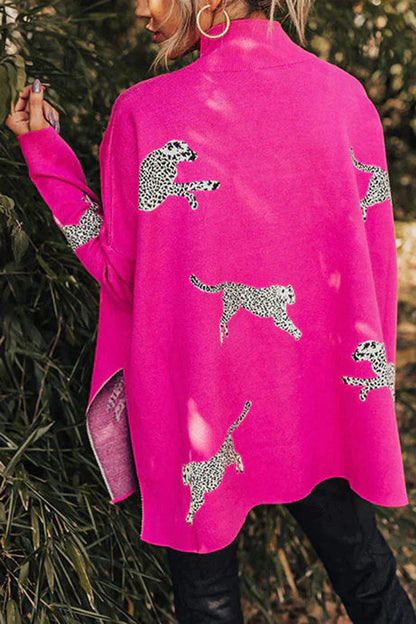 Modefest- Leoparden-Pullover mit Schlitz