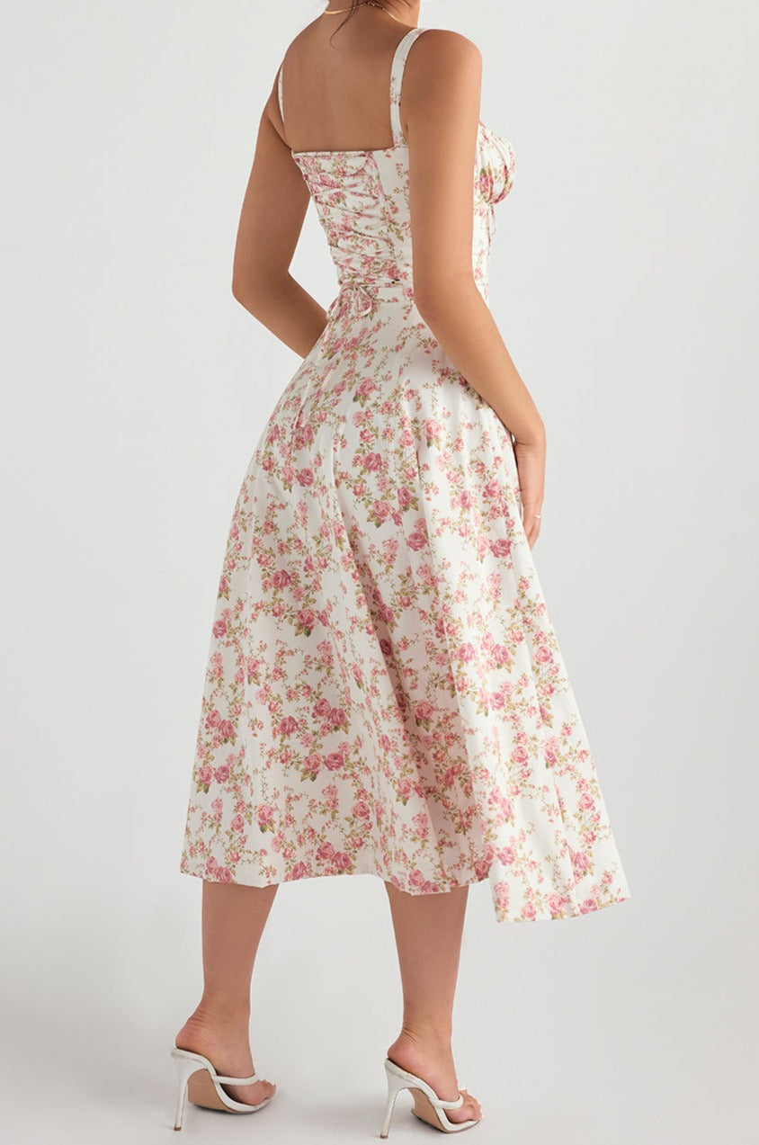 Floral bustier midriff waist shaper dress