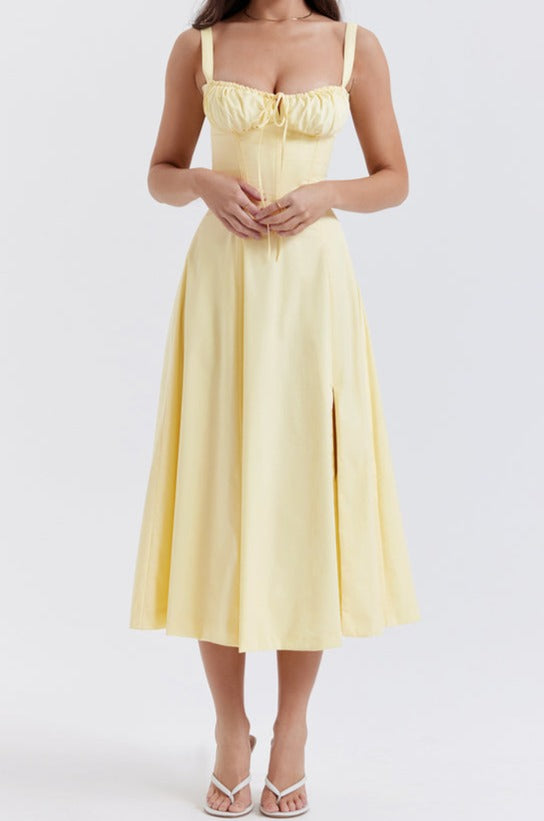 Modefest- Floral Bustier Midriff Taille Shaper Kleid Gelb