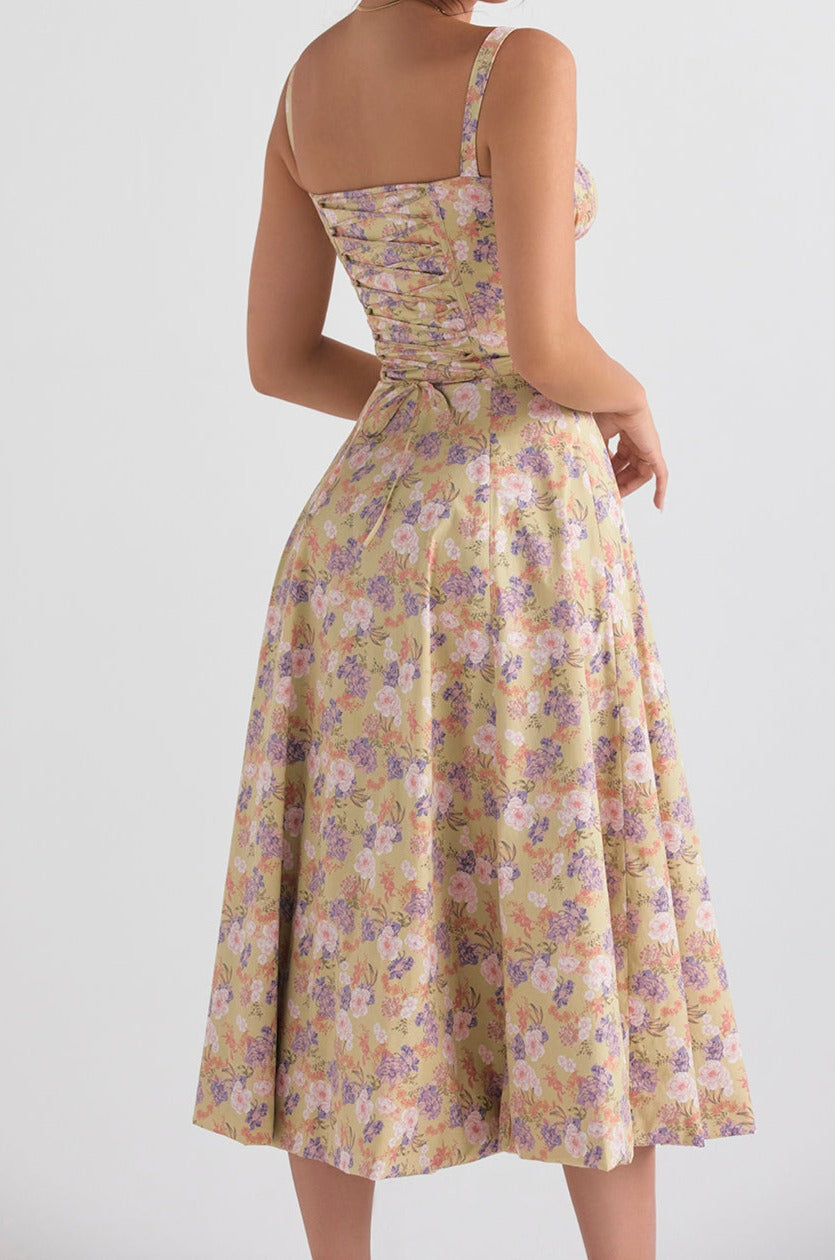 Floral bustier midriff waist shaper dress