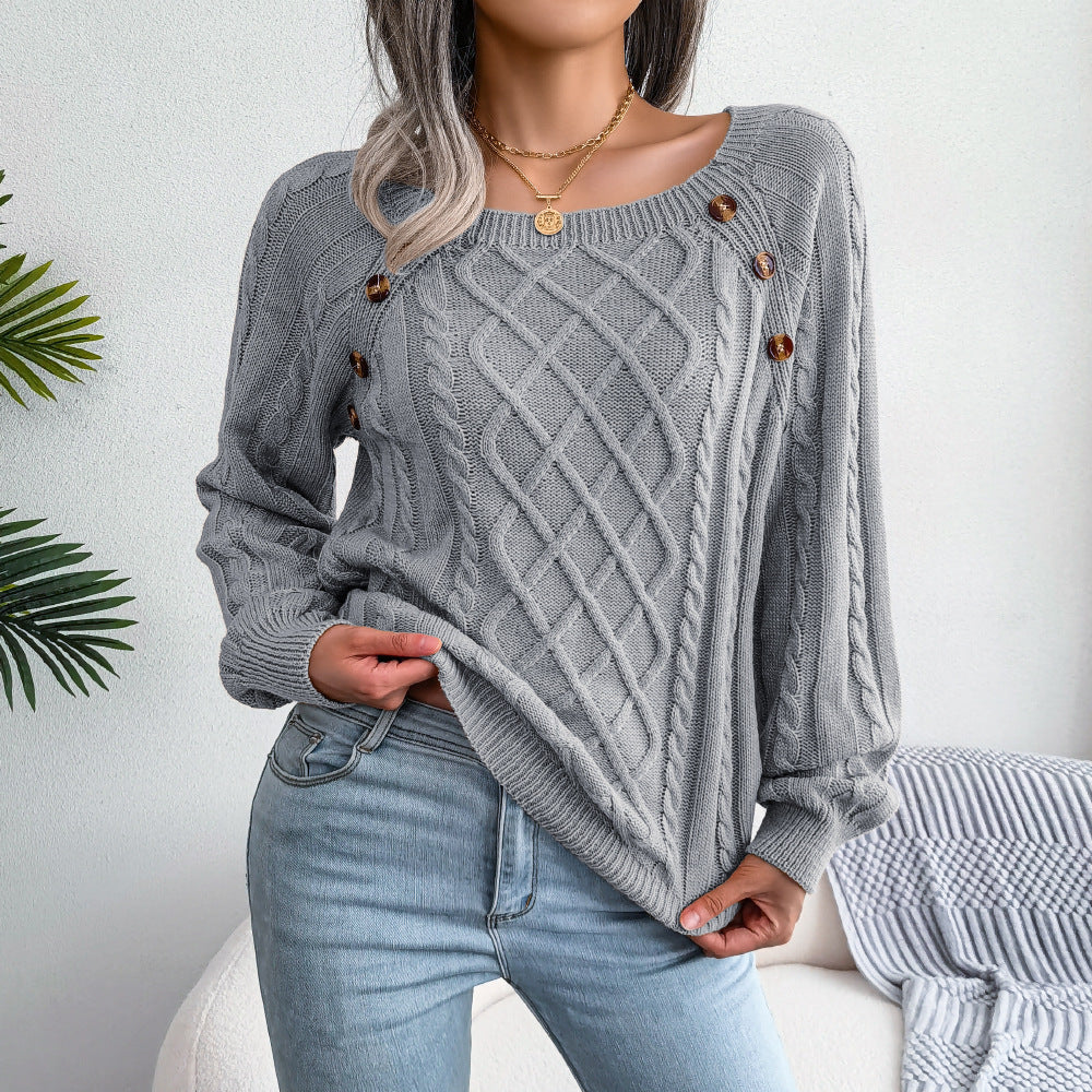 Modefest- Modischer Pullover mit quadratischem Ausschnitt Grau