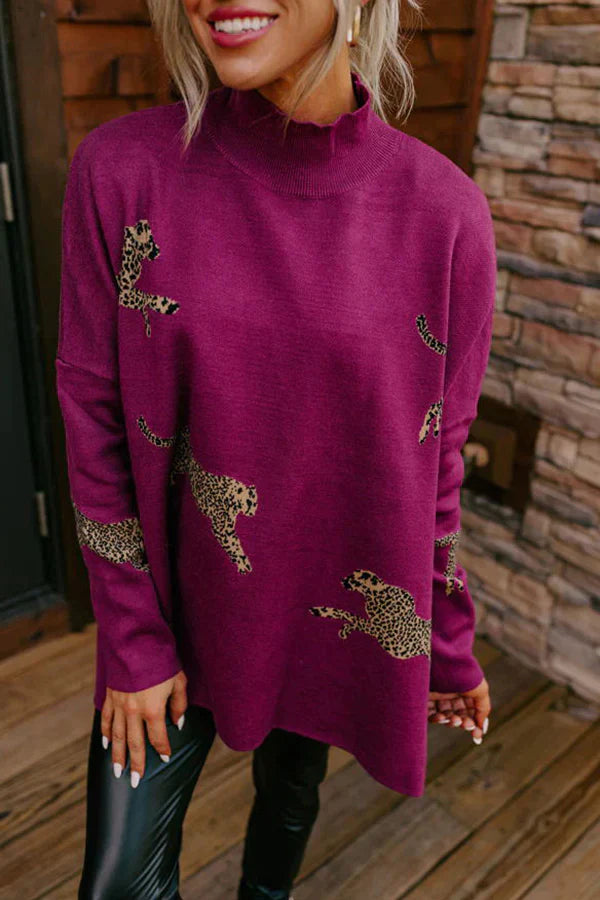 Modefest- Leoparden-Pullover mit Schlitz