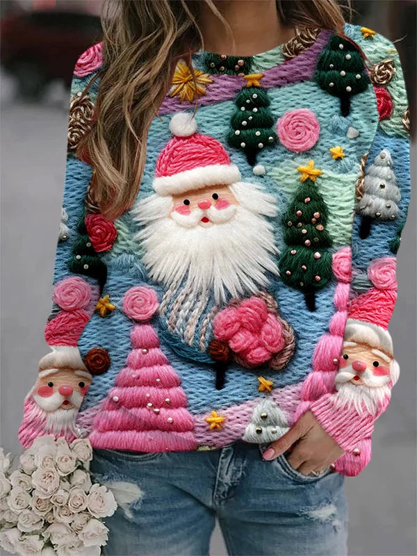 Modefest- Festlicher Pullover Blauer Weihnachtsmann-Kapuzenpullover