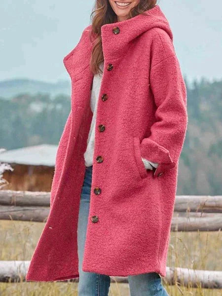 Modefest- Herbst Winter Warm Windbreaker Einfarbig Einfarbig Erbsen Mit Taschen Stilvolle Jacke Rosa