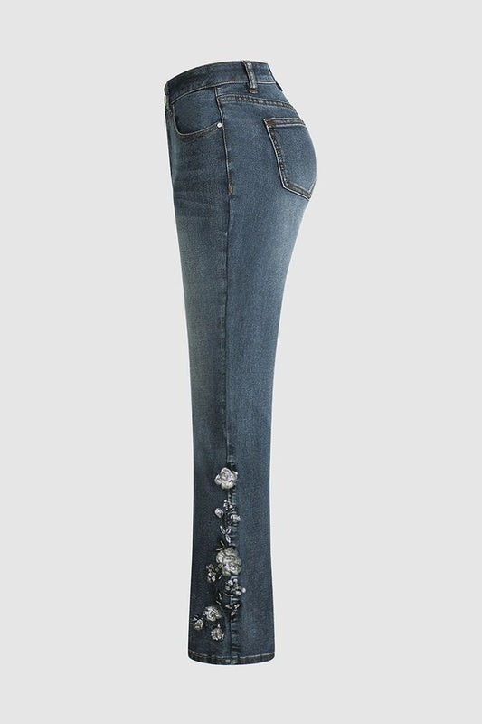 Modefest- Bestickte Jeans mit mittlerer Taille