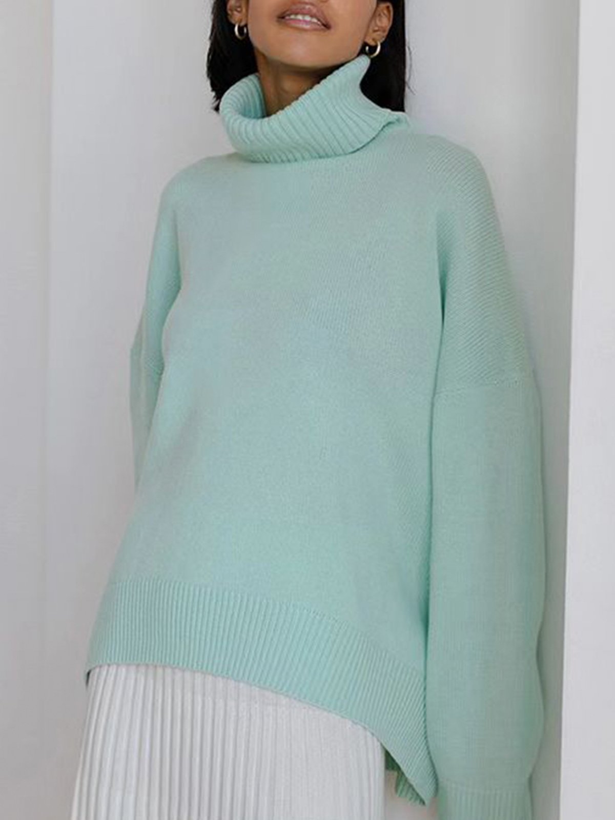 Modefest- Lässiger Pullover mit Rollkragen Eisgrün