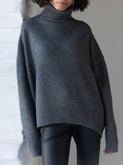 Modefest- Lässiger Pullover mit Rollkragen Vulkanische Asche